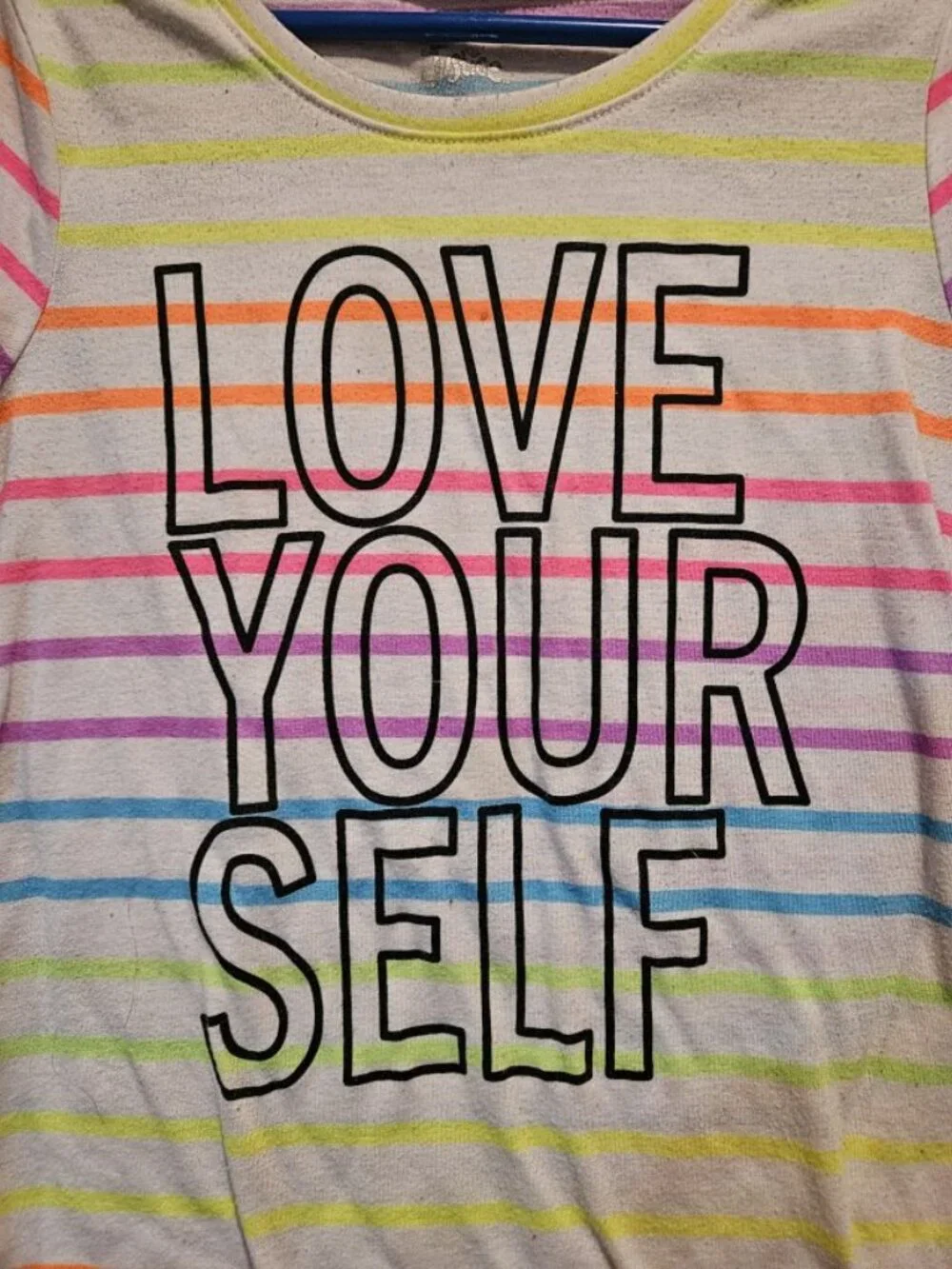 JUSTICE Striped Short Sleeved Top LOVE YOURSELF Girls Size 10